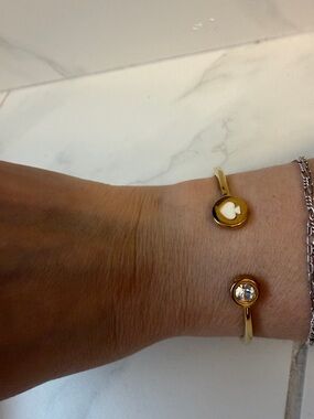 kate spade gold-tone open cuff bracelet with clear crystal and spade charm